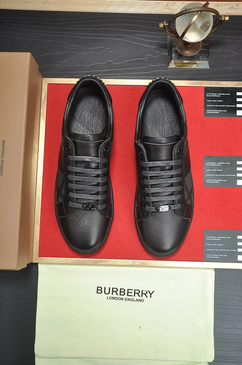 Men's shoes💰480💶[Burberry] (cowhide lining) classic low-top sneakers｜Imported cowhide with classic plaid fabric｜Cow leather lining｜Original outsole｜Fine workmanship and comfortable to wear Size: 38-44 (customized at 45)